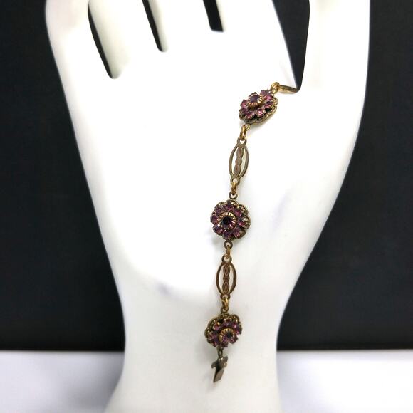 Vintage Liz Palacios Purple Rhinestone Flower Bracelet 1990s Signed S.F. - Picture 6 of 10